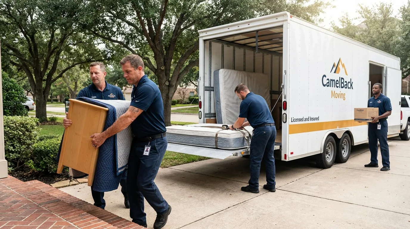 Crew loading residential truck for cross-state move from Owings Mills, MD