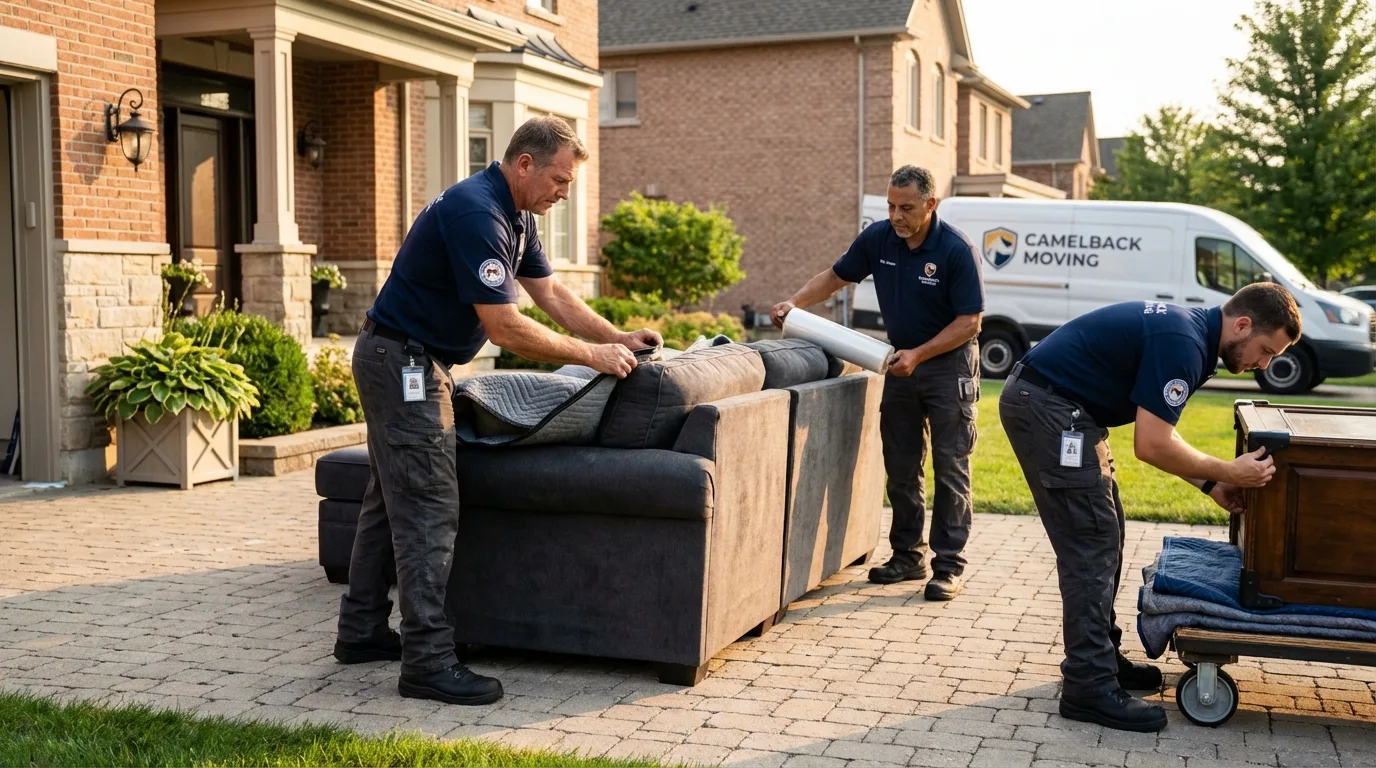 Large estate moving crew wrapping furniture in Owings Mills, MD